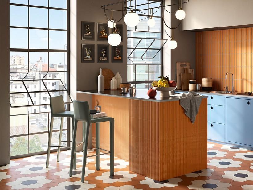 Wandfliese Mahjong Apricot 3D Lux 6x24,6 Einbrand Terracotta glänzend | IperCeramica