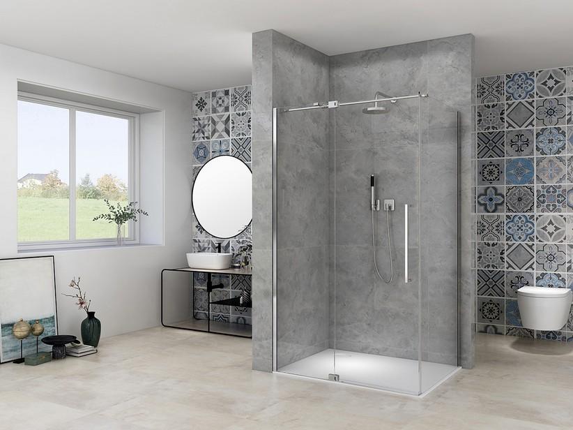 Eck-Duschkabine Mantra 90x90 H200 Schwingtür Klarglas 8mm Dichtungsprofile in Chrom-Finish | IperCeramica