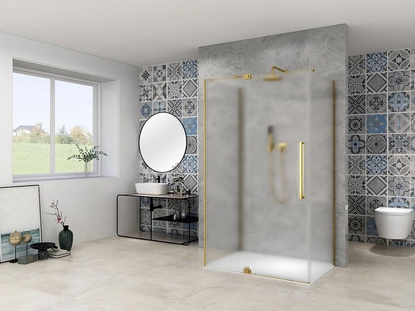 Duschkabine Mantra 3-seitig 90x90 H200 Wellglas 8mm Dichtungsprofile Gebürstetes Gold | IperCeramica