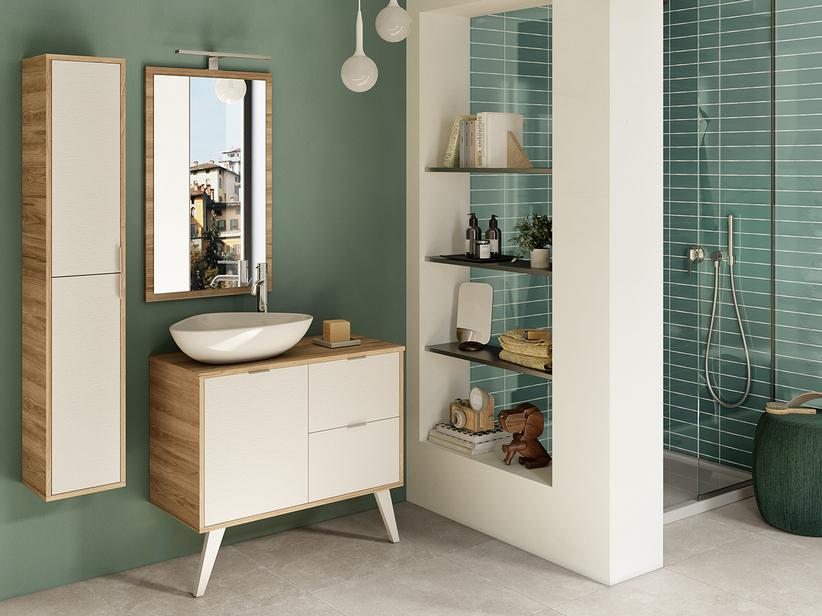 BADMÖBEL MILU' 90 CM 2 AUF DEM BODEN STEHENDE BEINE MIT PLATTE UND SPIEGEL | IperCeramica