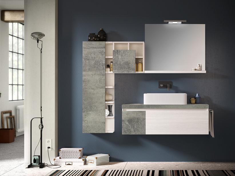 BADMÖBEL QUBO 120 cm BIANCO MATRIX U. OXID GRAU MIT PLATTE | IperCeramica