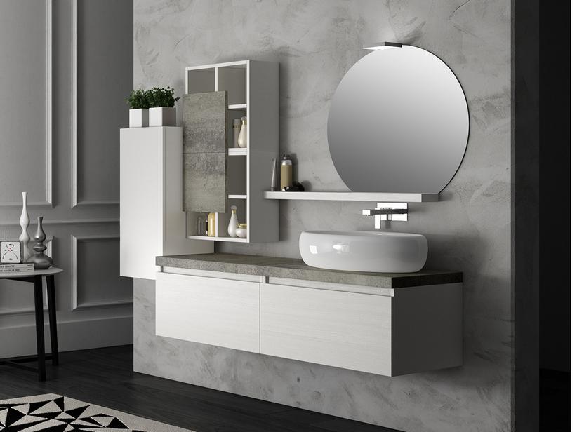 BADMÖBEL QUBO 140 cm BIANCO MATRIX U. OXID GRAU MIT PLATTE | IperCeramica