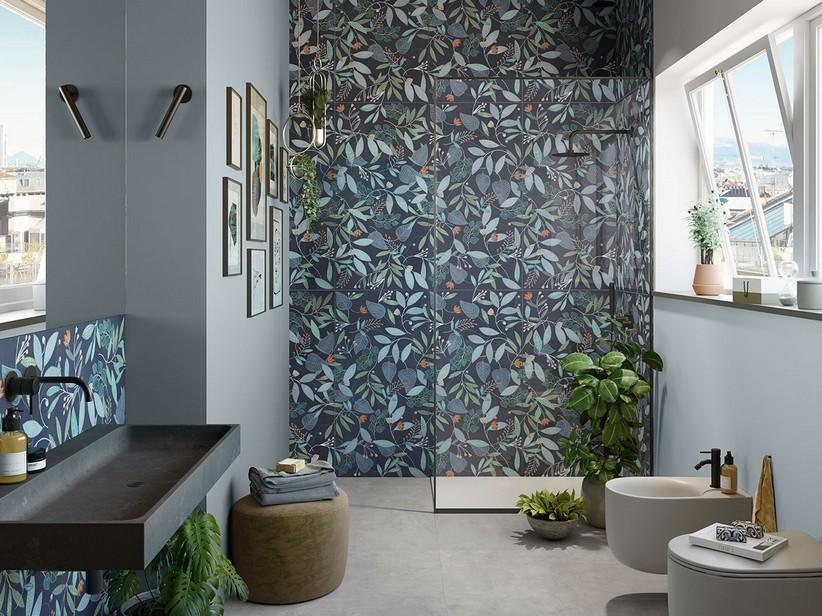 Fliese Murales Blue Dream 60x120 Tapetenoptik Blumen/Floral blau | IperCeramica