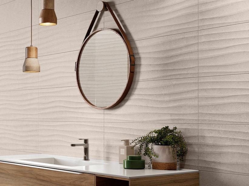 Wandfliese Mystone Wave Grey 25X75 Wellenfläche 3D Grau | IperCeramica