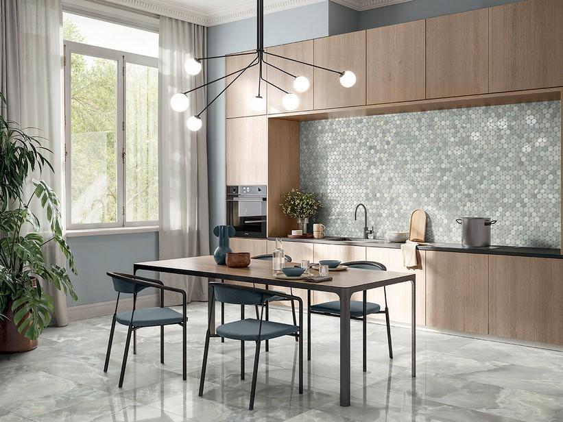 Fliese Onyx Blue glänzend poliert Zweite Wahl 60x120 Feinsteinzeug Onyx-Steinoptik Grau/Blau | IperCeramica