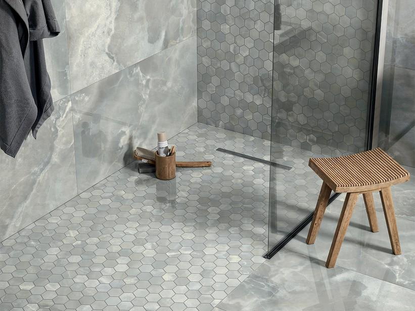 Mosaik Esagona Green Blue 29x27 Mamoroptik Blau glänzend | IperCeramica