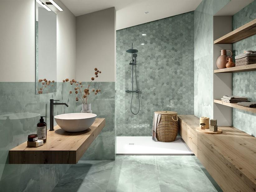 Fliese Onyx Green poliert glänzend Zweite Wahl 60x120 Feinsteinzeug Onyxoptik Grün | IperCeramica