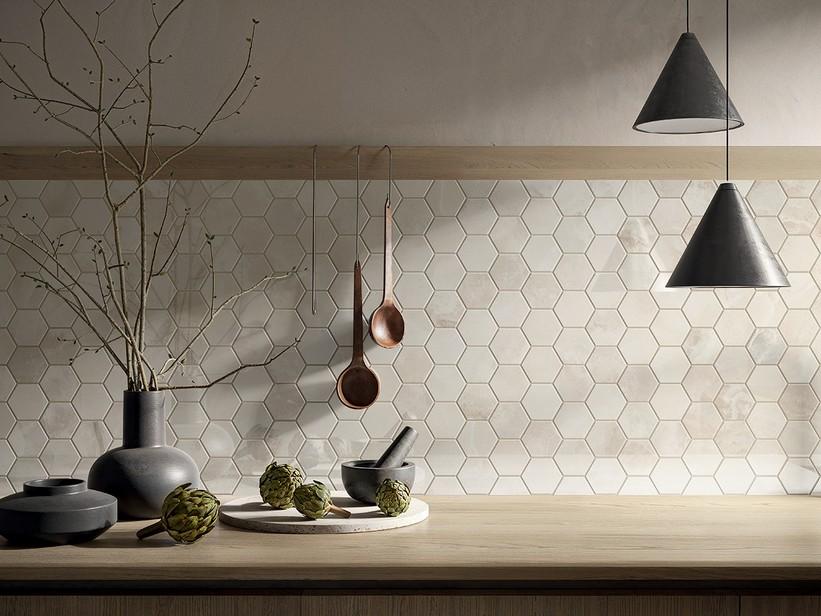 Mosaik Esagona White poliert 29x27 Mamoroptik Weiß glänzend | IperCeramica