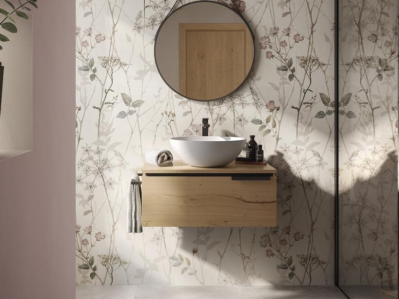 Badmöbel OXYGEN 70 cm 1 Schublade und 1,8 cm dicke Eichenholzplatte mit Knorren | IperCeramica