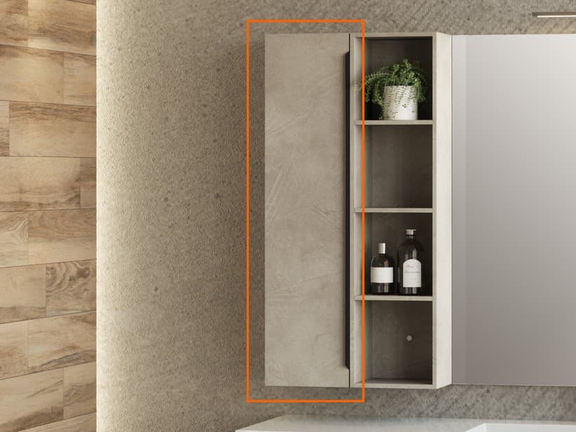 Hängeschrank Trendy mit Tür 25x100 cm Zementoptik mit schwarzem Griff | IperCeramica