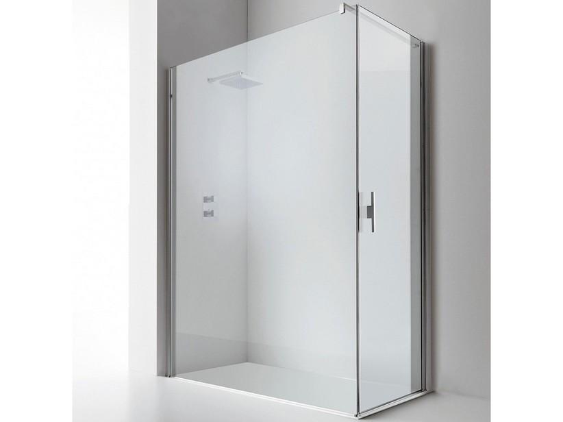 Eckduschkabine Plano 80x100 H200 Erw 77/79 - 96/98 Drehtür Öffnung nach rechts und fester Teil Glasstärke 8 mm Transp. Chrom | IperCeramica