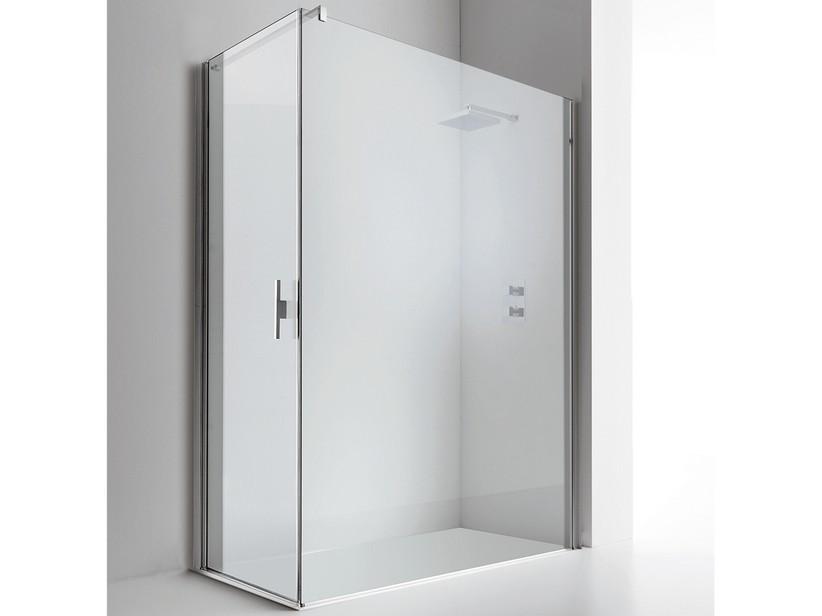 Eckduschkabine Plano 80x100 H200 Drehtür Öffnung nach links und fester Teil Glasstärke 8 mm Transparent Chrom | IperCeramica