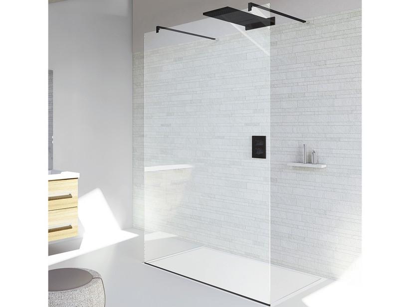 Walk-in-Dusche Plano Raummitte 136xH200 cm Glasstärke 8 mm Schwarz matt | IperCeramica