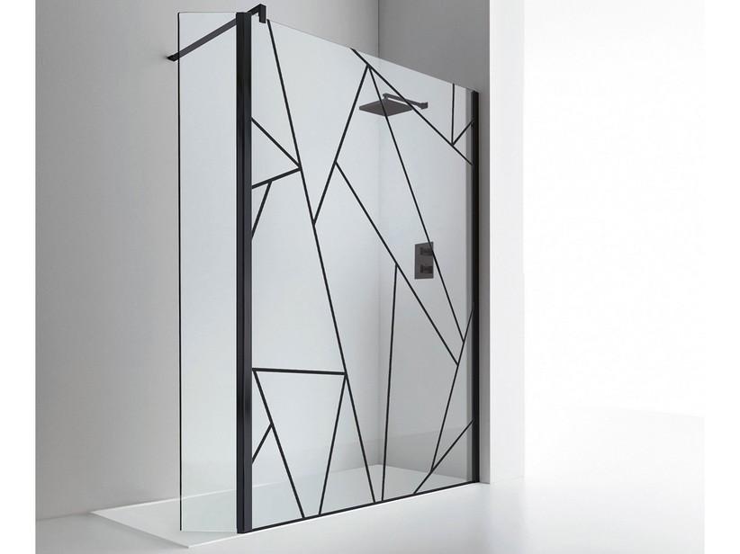 Walk-in-Dusche Plano 140 cm H 200 Erw 136/138 beweglicher Spritzschutz Glasstärke 8 mm Transparent mit Siebdruck, Schwarz Matt | IperCeramica