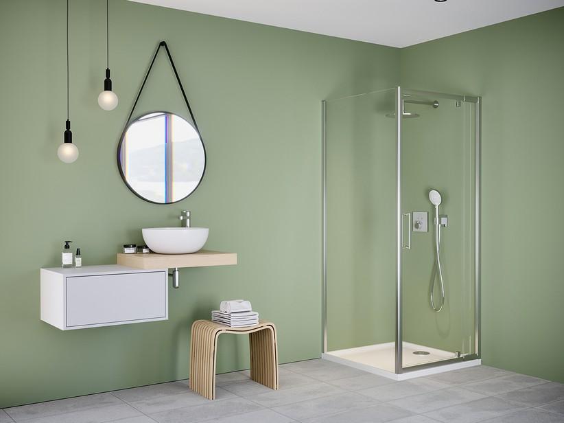 Eckduschkabine Brezza 80x80 H195 Erw 70/80 - 77/79 Drehtür und fester Teil aus transparentem Kristallglas 6 mm verchromt | IperCeramica