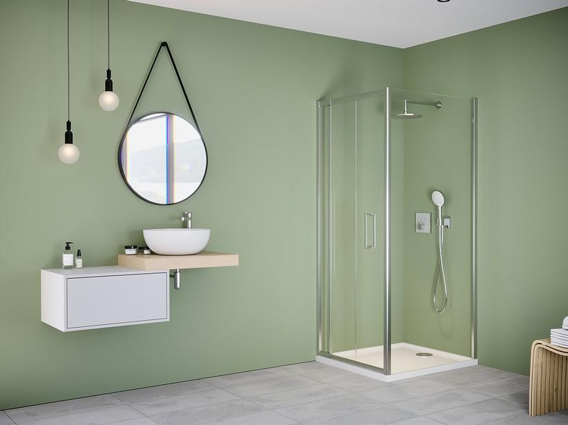 Eckduschkabine Brezza 80x80 H195 Erw 73/80 - 77/79 Falttür und fester Teil aus transparentem Kristallglas 6 mm verchromt | IperCeramica
