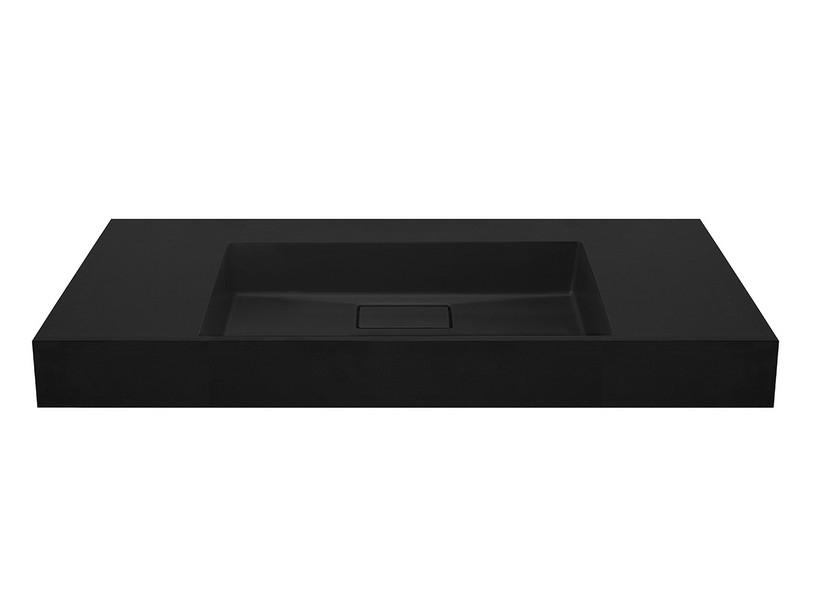 Waschbecken Unitop Eckig 120x48 cm Becken in der Mitte Gussmarmor mit gehämmerter Steinoptik Schwarz | IperCeramica