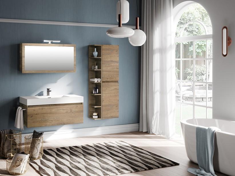 Badmöbel Qubo 100 cm 1 Schublade Sherwood mit quadr. Unitop-Waschbecken aus Harz, mittig, glänz. Weiß | IperCeramica