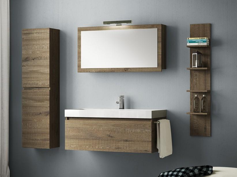 Badmöbel Qubo Monoblock 100 cm 1 Schublade Sherwood mit Waschbecken Quadro rechts Weiß matt | IperCeramica