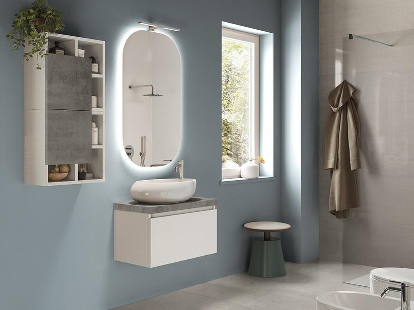 Platzsparendes Badmöbel Qubo 70X38 cm 1 Schublade Weiß Matrix mit Platte H4,5 Oxidgrau | IperCeramica