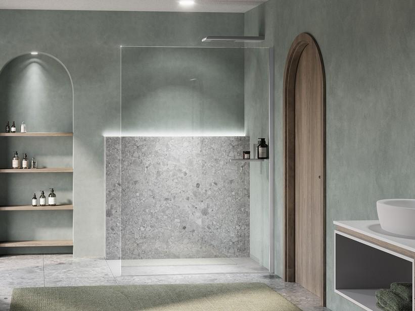 Walk-In Dusche Plano 120 cm H200 Erw 116,5/118,5 Kristallglas 6 mm Transparent mit Ablage rechts und Profile Chrom | IperCeramica