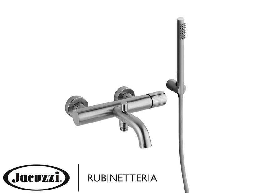 Wandmischer für Badewanne Jacuzzi® Giulia mit Ablaufgarnitur aus Edelstahl, Ausführung Edelstahl gebürstet | IperCeramica
