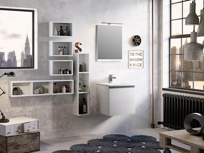 BADMÖBEL SMART 51 CM LÄRCHE WEISS MIT UNITOP-WASCHBECKEN AUS HARZ | IperCeramica