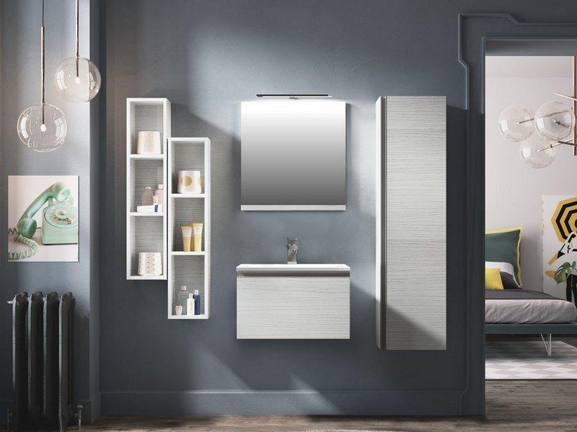 BADMÖBEL SMART 61 CM LÄRCHE WEISS MIT UNITOP-WASCHBECKEN AUS HARZ | IperCeramica