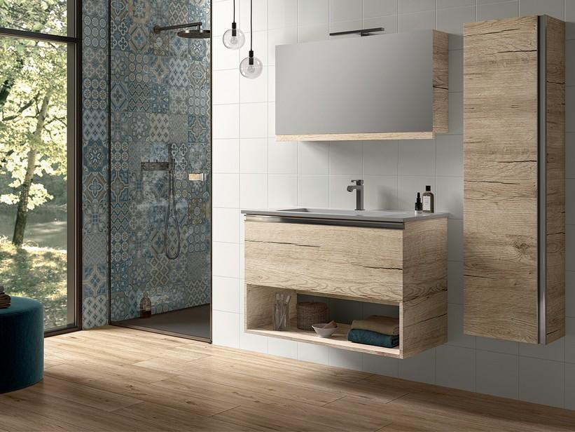 Badmöbel Smart 91 cm Natural Oak mit Unitop Waschbecken aus Harz | IperCeramica