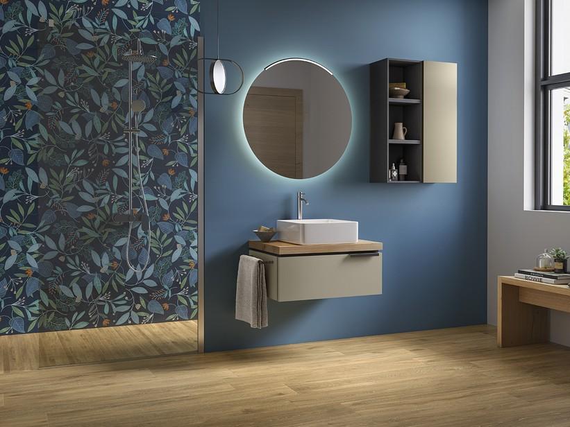 Badmöbel TOUCH 70 cm 1 Schublade Taupe matt und Top 4,5 cm Eichenholz | IperCeramica