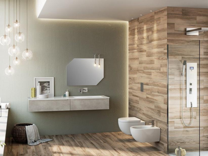BADMÖBEL TRENDY 180 CM 2 SCHUBLADEN, WASCHBECKEN RECHTS HIDE WEISS GLÄNZEND | IperCeramica