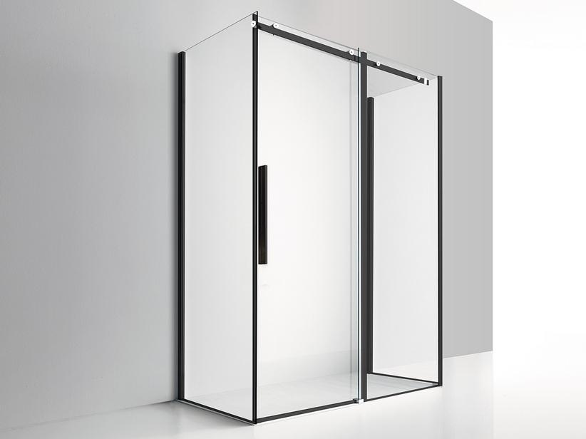 DUSCHKABINE VELO 90x140x90 H200 Erw 137/139-87/89-86,5/88,5 cm SCHIEBETÜR 2 SEITENWÄNDEN GLASSTÄRKE 8 mm TRANSPARENT SCHWARZ | IperCeramica