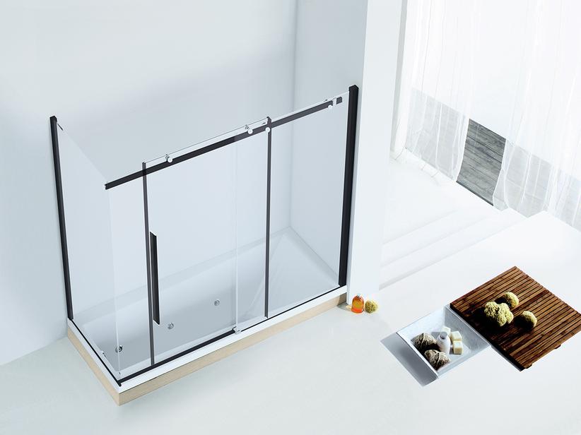 Duschkabine für Badewanne Velo 170X70Xh150 mit 1 Schiebetür Glasstärke Transparent 8 mm Profil Matt Schwarz | IperCeramica