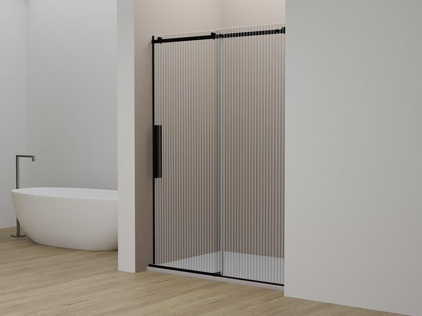 Duschtür Velo cm 170 H200 Erw 168/170 Schiebetür rechts aus Kristallglas mit Siebdruck, Profile Schwarz matt | IperCeramica