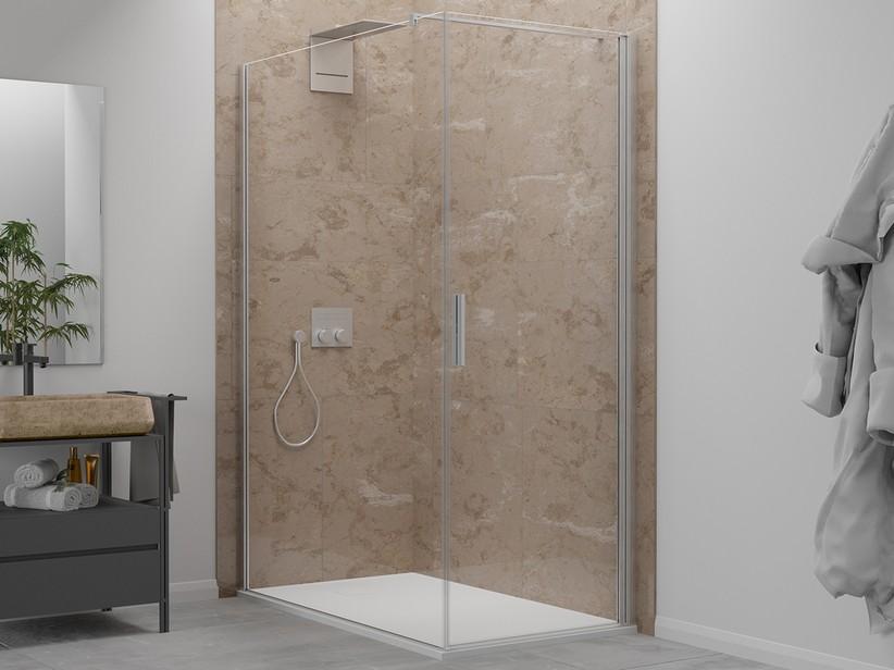 Duschkabine Plano 80X100 cm Tür rechts und fester Teil Kristallglas 8 mm Transp. mit Profilen in gebürsteter Edelstahloptik | IperCeramica