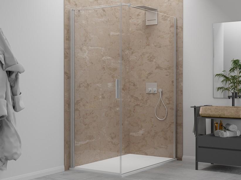 Duschkabine Plano 80X100cm H200 Erw 77/79-96/98 Tür links fester Teil Kristallglas 8mm Transp Prof. gebürsteter Edelstahloptik | IperCeramica