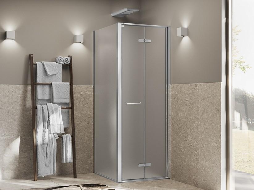 Duschkabine Xeno 80x80 H200 Erw 78,5/82,5-75,5/79,5cm Falttür Öffnung rechts+fester Teil Kristallglas Satiniert+Profile Chrom | IperCeramica