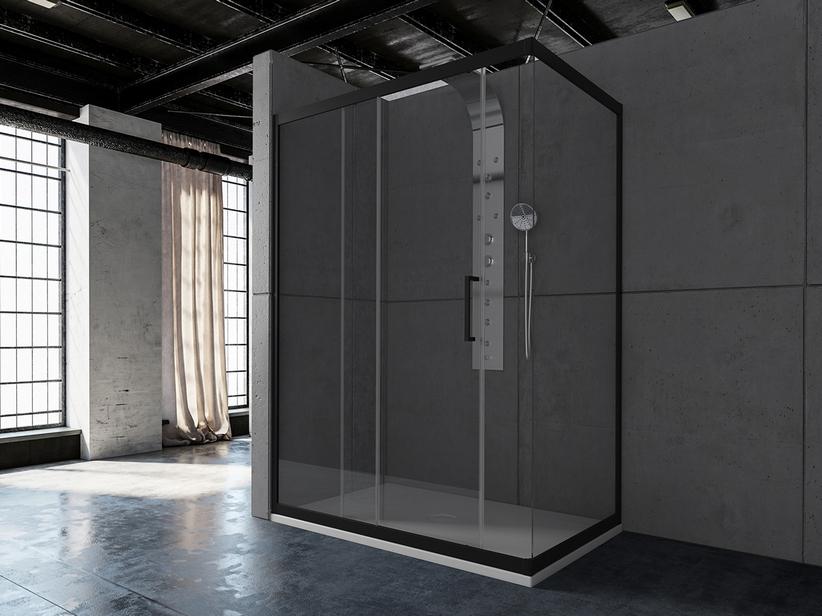 ECKDUSCHKABINE ZEN 80x100 H190,4 Red 100/90 - 79/77 cm SCHIEBETÜR FESTER SEITENWAND GLASSTÄRKE 6 mm TRANSPARENT SCHWARZ MATT | IperCeramica