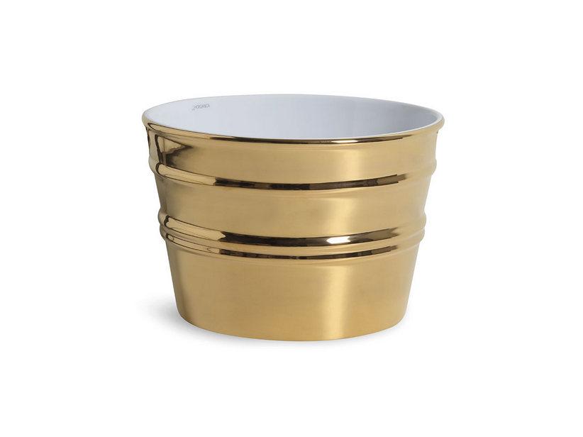 Hänge-/Aufsatzwaschbecken Bacile Ø46,5 cm H30 aus glänzender goldener Keramik | IperCeramica