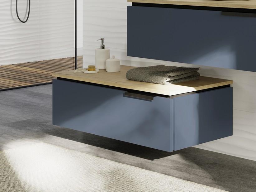Kommode Touch 90 cm 1 Schublade Blau Matt und 1,8 cm dicke Platte Eiche mit Knorren | IperCeramica