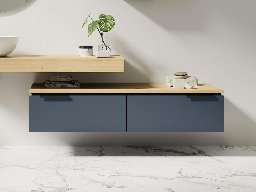 Kommode Touch 140 cm 2 Schubladen Blau Matt und 1,8 cm dicke Platte Eiche mit Knorren | IperCeramica