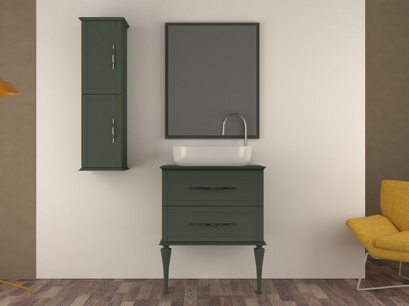 Standbadmöbel CLASSIC 75 cm mit 2 Schubladen und kleiner Platte für Aufsatzwaschbecken Salbeigrün matt | IperCeramica