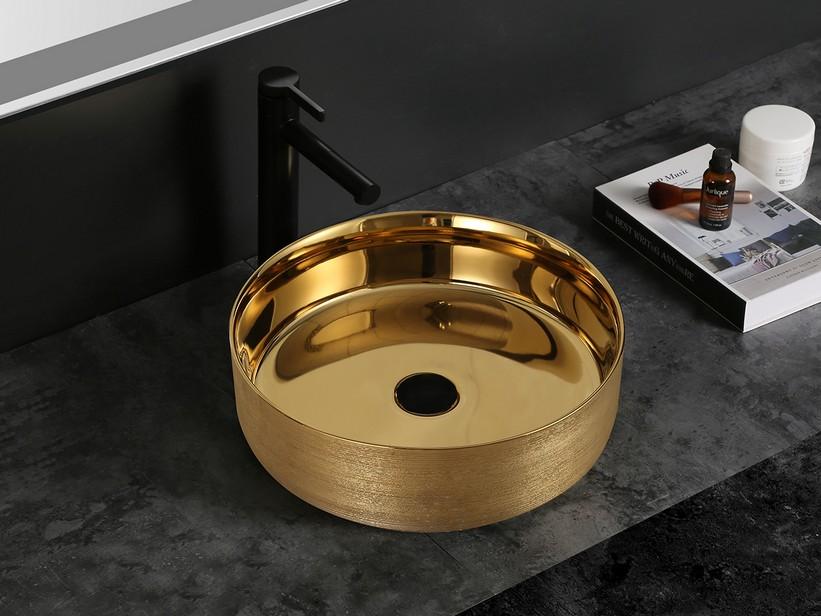 Aufsatzwaschbecken Sesia Ø39,5xH11,5 aus Keramik Gold Glänzend | IperCeramica
