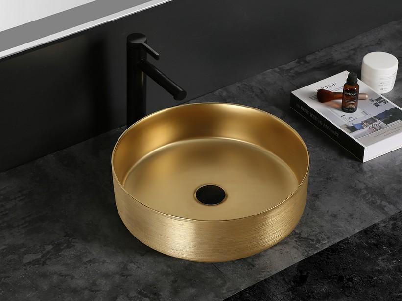 Aufsatzwaschbecken Sesia Ø39,5xH11,5 aus Keramik Gold Satiniert | IperCeramica