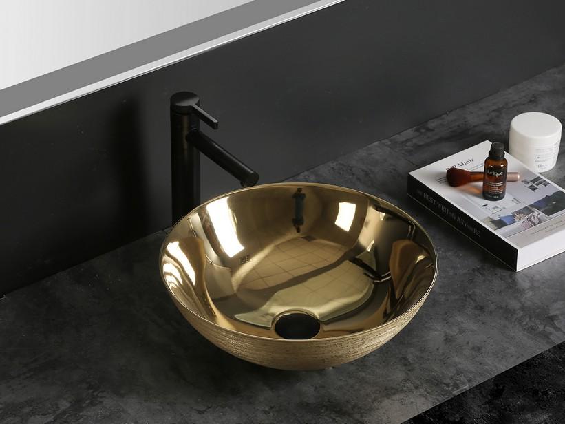 Aufsatzwaschbecken Scrivia Ø40xH15 aus Keramik Gold Glänzend | IperCeramica