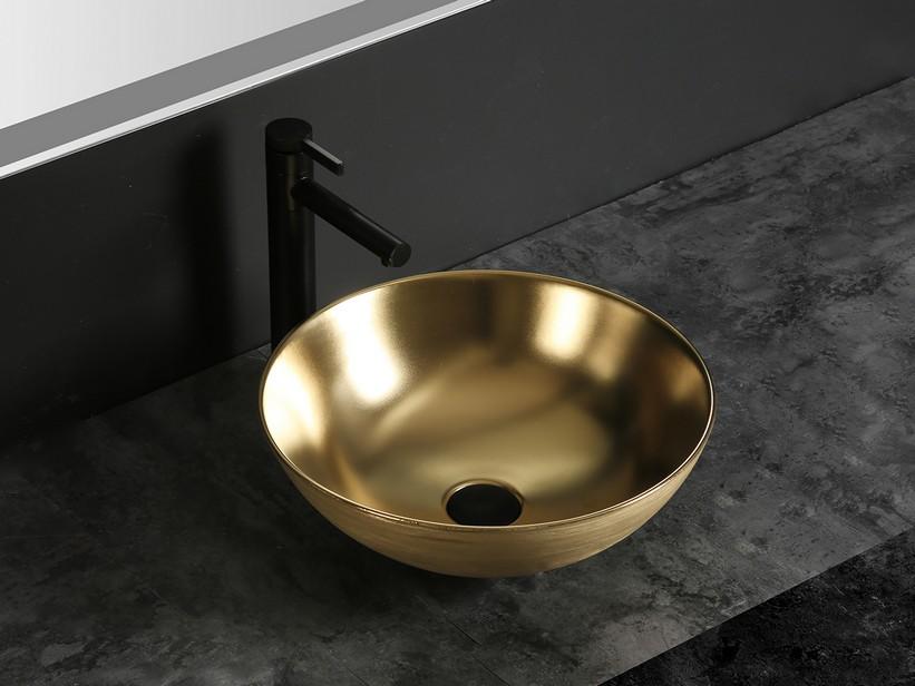 Aufsatzwaschbecken Scrivia Ø40xH15 aus Keramik Gold Matt | IperCeramica