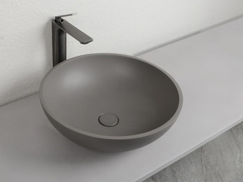 Aufsatzwaschbecken Cement Ø44xH14,5 cm aus Harz und Zement Finish Naturgrau | IperCeramica