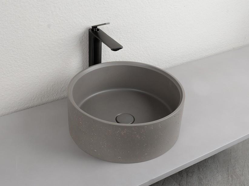Aufsatzwaschbecken Travertine Ø39xH15 cm aus Harz und Zement Finish Naturgrau | IperCeramica