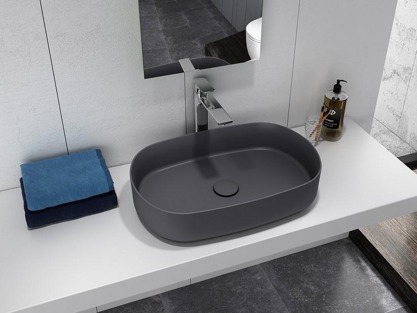 Aufsatzwaschbecken Infinity Elliptisch 55x36 H12 cm aus Keramik Grau Matt | IperCeramica