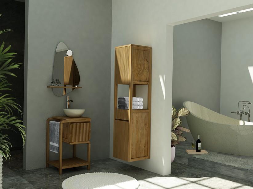 Badmöbel KOMODO 50 1 Tür aus Massivholz Natur Teak | IperCeramica